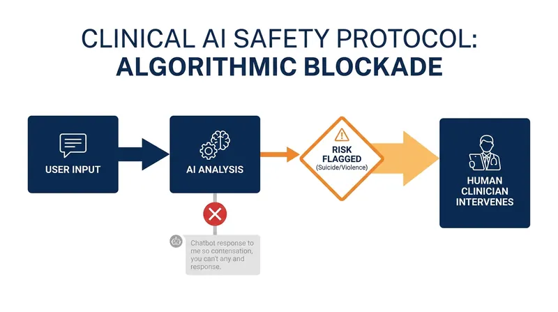 Second-generation clinical models utilize 'human-in-the-loop' protocols to escalate psychiatric emergencies to licensed professionals.