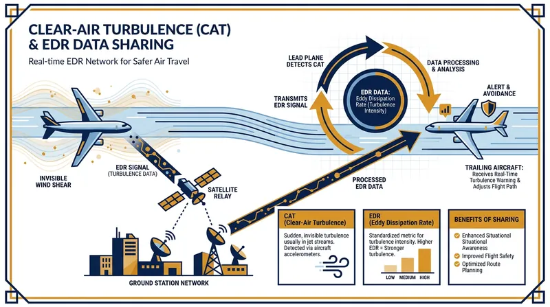 Real-time crowdsourced EDR data allows aircraft to warn following flights about invisible turbulence instantly.