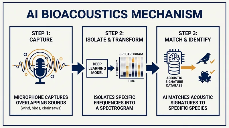 How deep learning models separate target species from chaotic background noise.