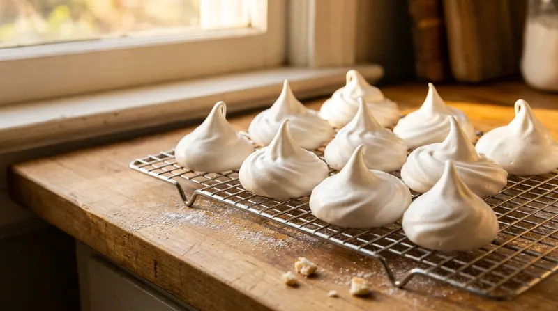 Adding an acid like cream of tartar stabilizes the aquafaba foam, allowing it to hold its shape in the oven.