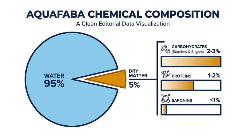Aquafaba is overwhelmingly water, but the 5% dry matter contains the exact compounds needed for foaming and emulsification.