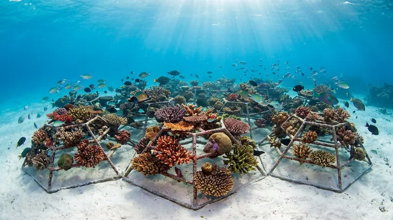 The Mars Assisted Reef Restoration System uses interconnected steel stars to stabilize ocean rubble and provide a foundation for new growth.