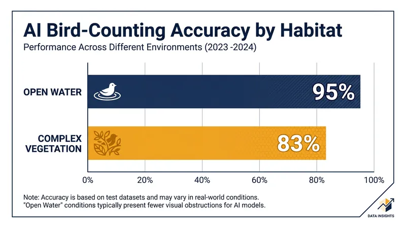AI algorithms can identify and count wild bird populations with high accuracy, even in complex environments.