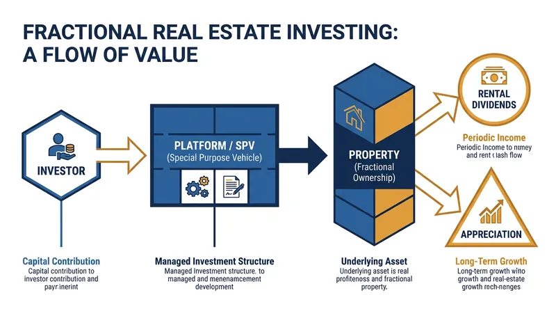 How capital flows from investors to properties and back as passive income.