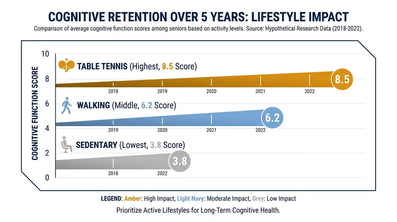 Longitudinal studies show higher cognitive retention in seniors who regularly play racquet sports compared to those who only walk.