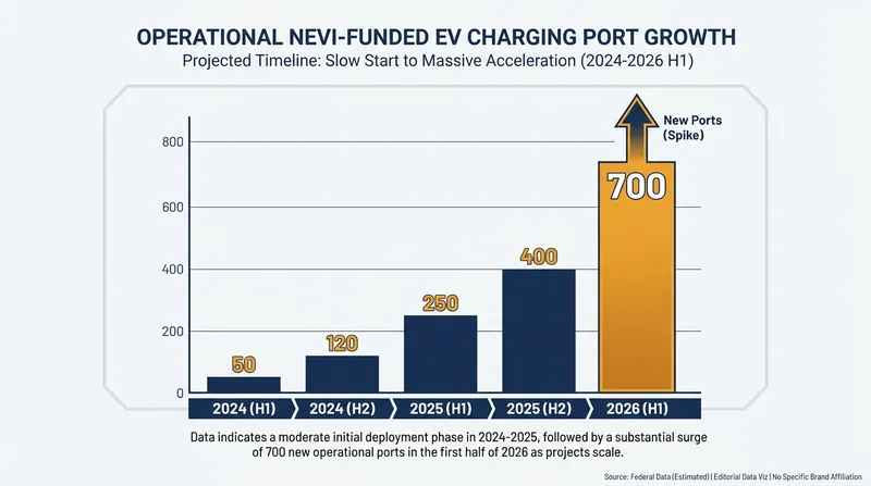 After early delays, the federal NEVI program saw a massive acceleration in charger deployment in early 2026.