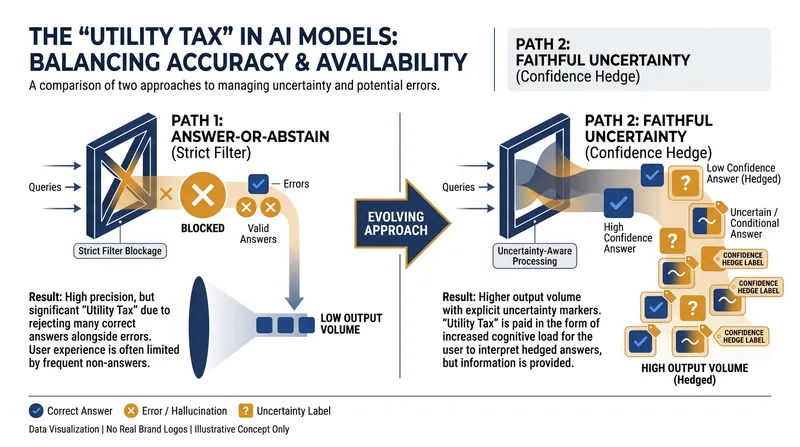 The 'Utility Tax' occurs when models are forced to abstain from answering, suppressing valid information alongside errors.