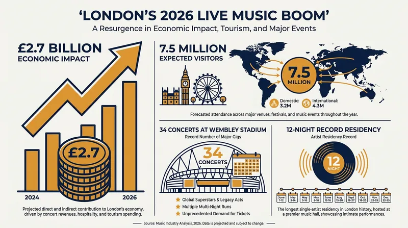 The economic and cultural footprint of London's 2026 summer concert season.