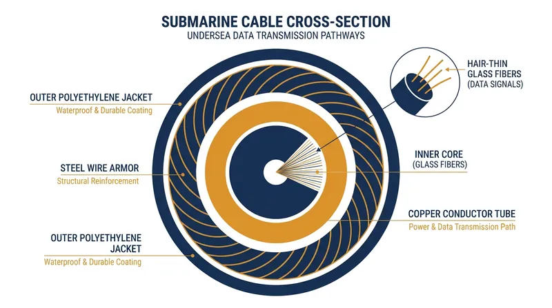 Despite carrying terabits of data, the deep-sea portions of submarine cables are typically no thicker than a standard garden hose.