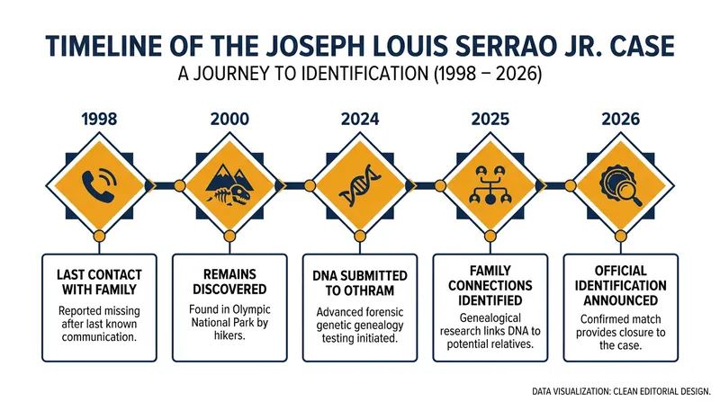 Timeline of the 26-year investigation into the Olympic National Park remains.