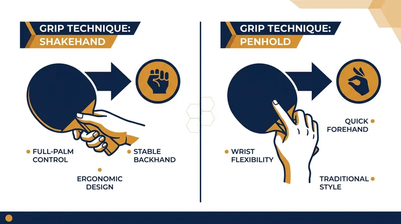 The traditional shakehand grip dominates Europe, while the penhold grip has historically been favored in Asia.