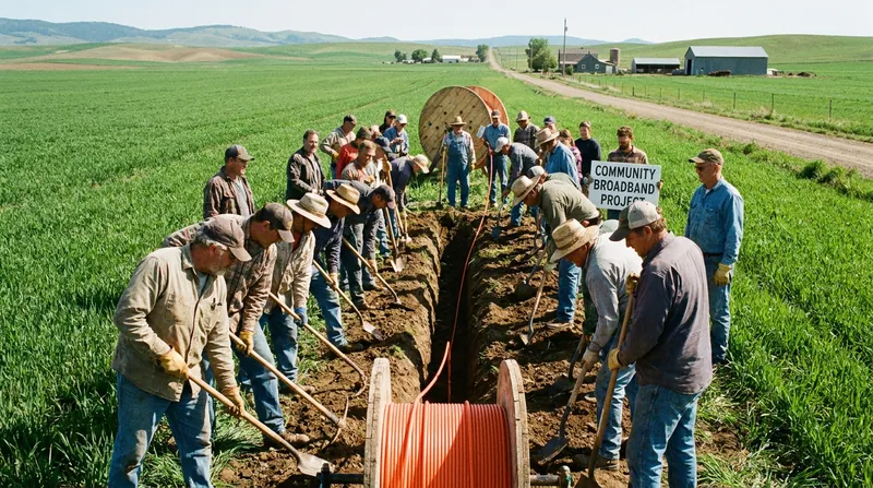In rural areas, community members often dig their own trenches to lay high-speed fiber optic cables.