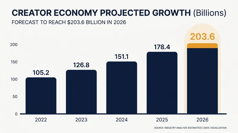 The creator economy is projected to surpass $200 billion in 2026, driven by diversified revenue streams.