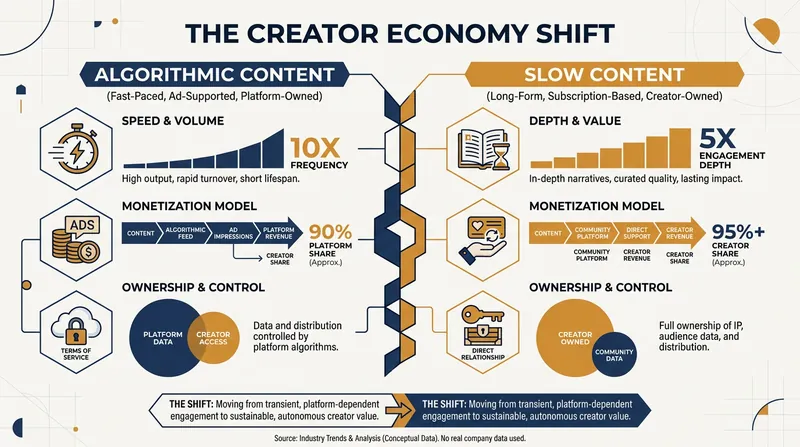 The structural differences between traditional social media and the new wave of independent creator platforms.