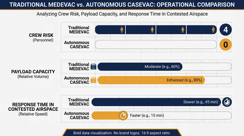 Autonomous systems eliminate the risk of secondary casualties among flight crews during high-threat extractions.