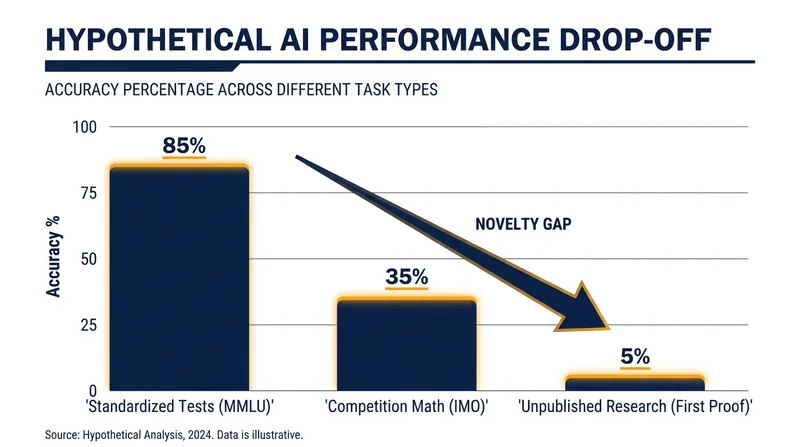 AI systems that ace standardized tests struggle significantly when faced with novel, unpublished research problems.