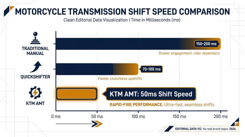Modern AMTs can execute gear changes as fast as a professional rider using a quickshifter.
