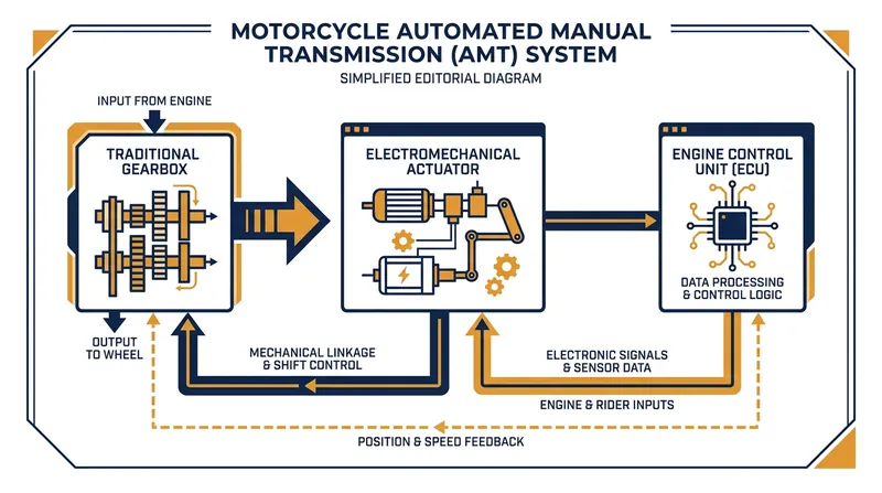 How an Automated Manual Transmission (AMT) replaces human inputs with electromechanical actuators.