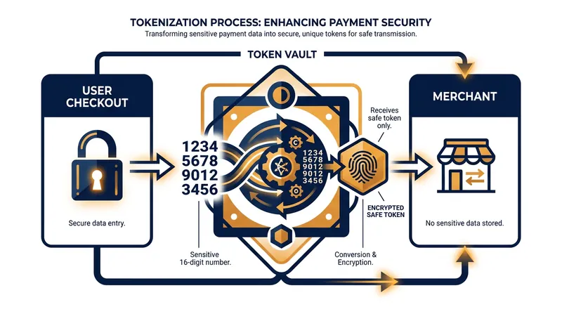 How tokenization intercepts and secures a transaction before it reaches the merchant.