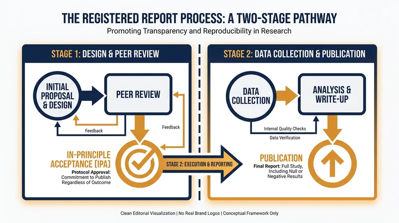 The two-stage review process guarantees publication regardless of the study's final outcome.