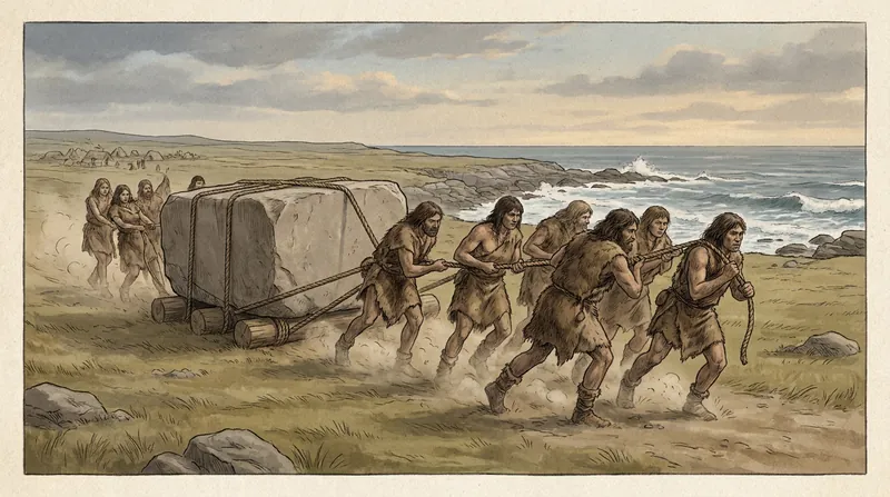 Neolithic communities likely utilized log rollers, sledges, and immense cooperative effort to move the six-tonne megalith.