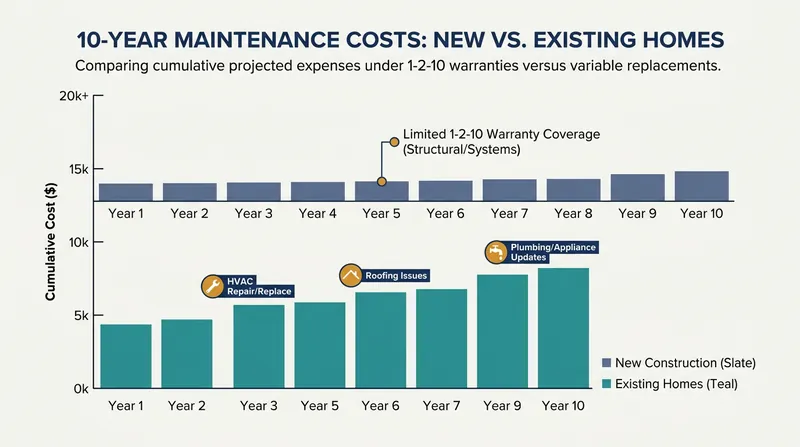 Builder warranties shield new construction buyers from the sudden capital expenditures common with older homes.