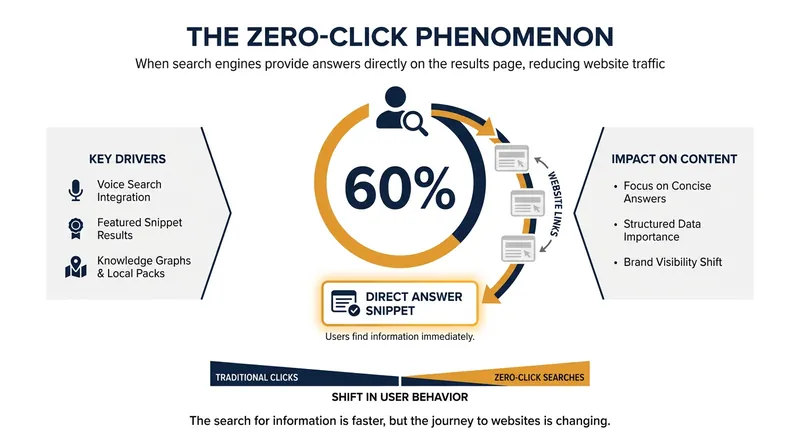 By 2026, roughly 60% of searches end without a user clicking through to an external website.