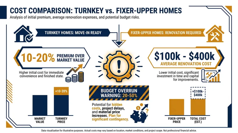 While fixer-uppers offer a lower entry price, unpredictable renovation costs can quickly erase potential savings.