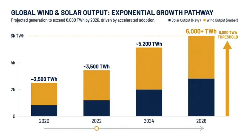 Global wind and solar output is scaling at an unprecedented rate.