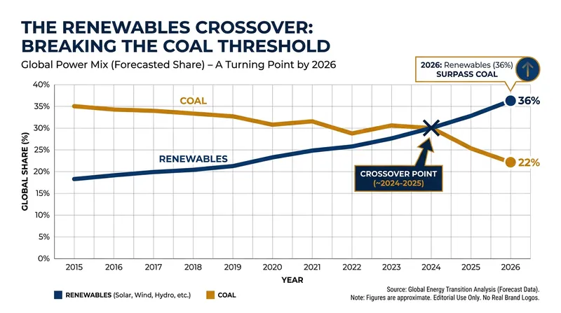 The IEA projects renewables will overtake coal as the world's primary electricity source by 2026.