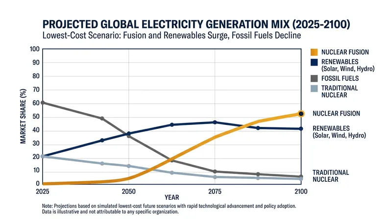 The IAEA projects that under low capital cost scenarios, fusion could supply up to half of the world's electricity by the end of the century.