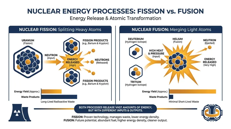 Unlike traditional fission, which splits heavy atoms, fusion merges light atoms to create energy without long-lived radioactive waste.