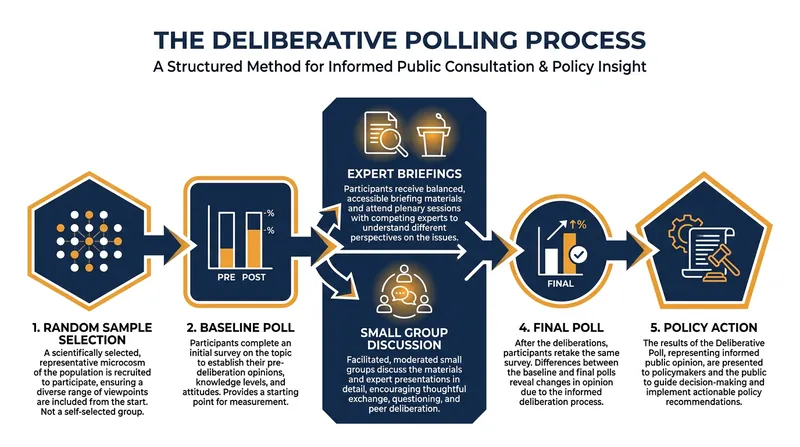 Deliberative polling measures how public opinion shifts when citizens are given the time and resources to become fully informed.