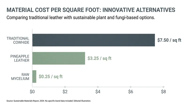 As production scales, the cost of bio-based materials like pineapple and mycelium leather is becoming highly competitive.