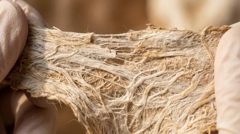Unlike fruit-based leathers that require heavy plastic binders, mycelium naturally forms a dense, interlocking structural network.
