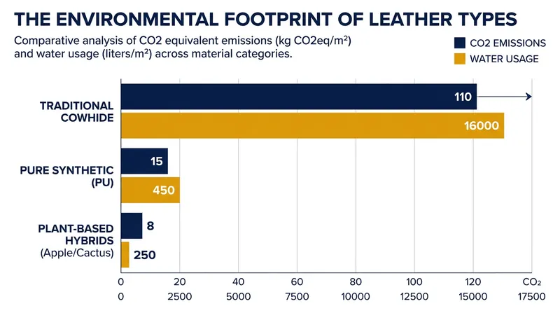 Plant-based leathers significantly reduce carbon emissions and water usage compared to traditional cattle farming and tanning.