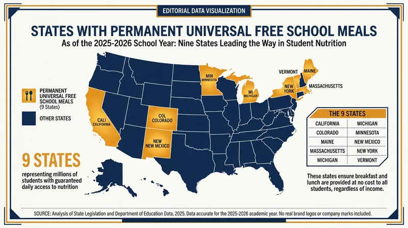 Nine states currently guarantee free breakfast and lunch to all public school students.