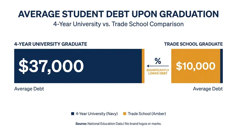 Trade school graduates enter the workforce with significantly less debt than their university-educated peers.