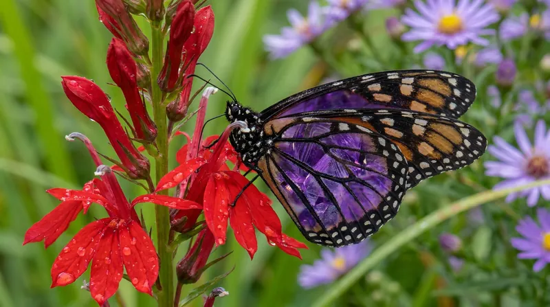 Native plants like the Cardinal Flower thrive in the wet center of a rain garden basin and provide critical nectar for pollinators.