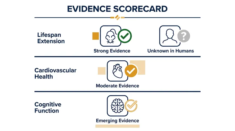 Current clinical evidence strength for NAD+ supplementation claims.