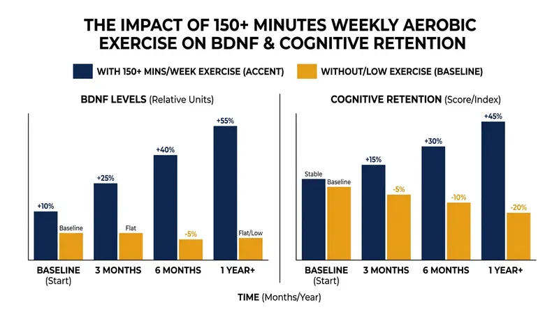 Aerobic exercise triggers the release of BDNF, a protein essential for neuron survival.