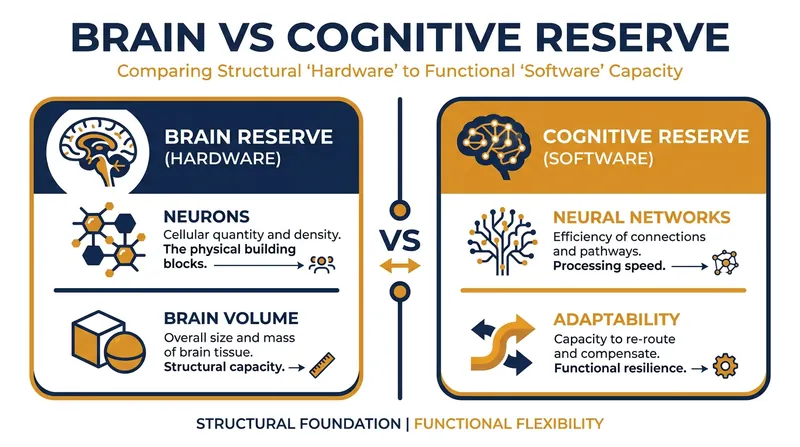 While brain reserve is largely structural, cognitive reserve can be actively built throughout life.