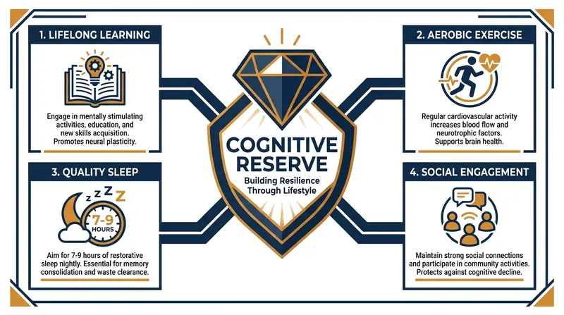 The four primary lifestyle factors that actively build and protect cognitive reserve.
