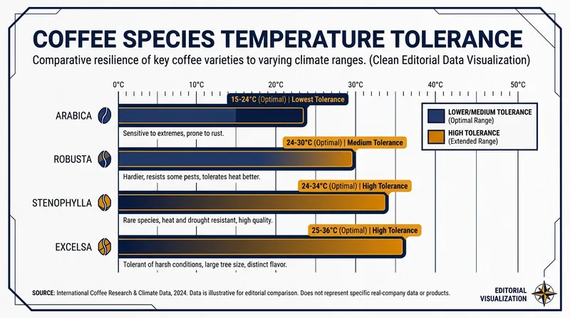 Alternative species offer significantly higher heat tolerance than Arabica.