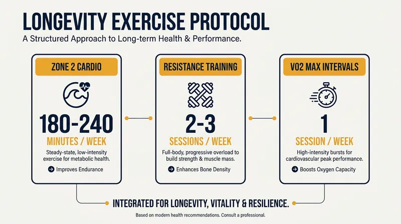 The optimal weekly exercise split for maximizing healthspan and delaying age-related physical decline.