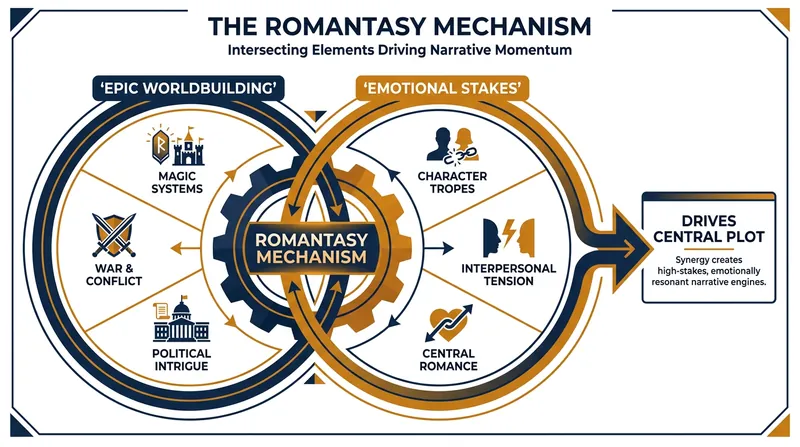 Unlike traditional fantasy, romantasy requires the romantic arc and the worldbuilding to carry equal narrative weight.
