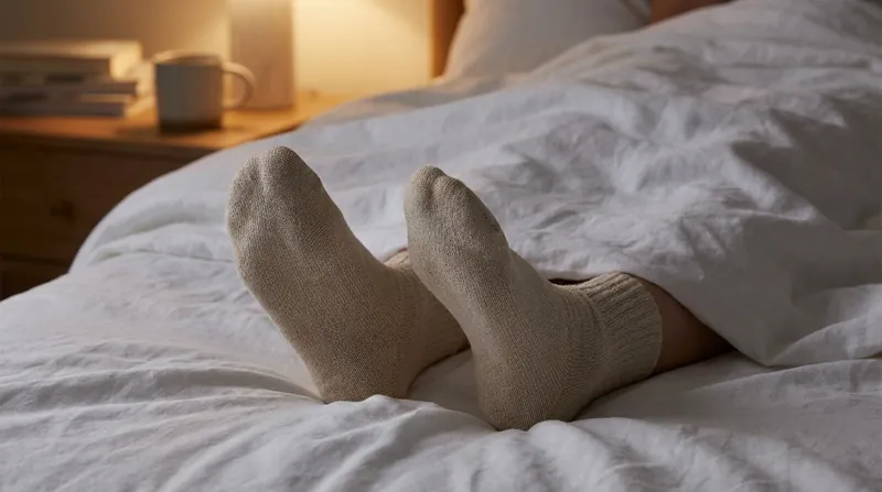 Warming the extremities promotes peripheral vasodilation, which draws heat away from the core and accelerates sleep onset.
