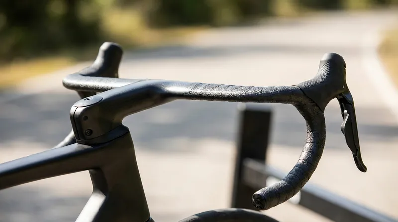 Narrow handlebars and turned-in brake levers force the rider's shoulders inward, significantly reducing their frontal aerodynamic profile.