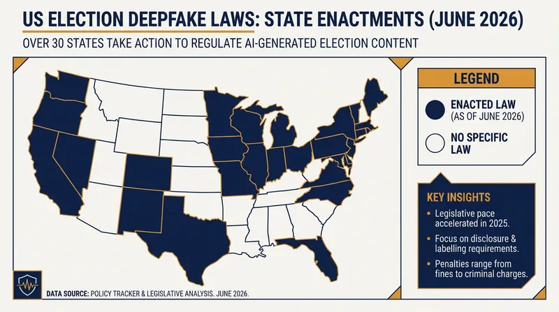 Thirty US states have now enacted legislation targeting AI-generated political deception.
