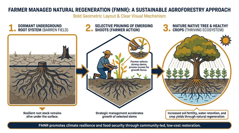 FMNR relies on reviving dormant 'underground forests' rather than planting new, fragile seeds.